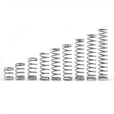 10-Pc Stainless Steel Tension And Compression Spring Kit With 1mm Wire, 12mm Outer Diameter, And Variable Lengths From 5mm To 50mm, Rust-Resistant Durable Springs For Assembly, Prototyping, Maintenance, Repairs, And DIY Projects, arranged by size