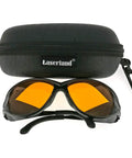 Top Shelf Protective Goggles For Violet And Blue Laser Projects Clear View Optics in a black case with orange lenses.