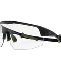 Boss Level Z87 Plus Impact Rated Safety Glasses Featuring Hella Slick Photochromic Lenses, black and olive color, side angle view.