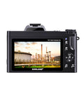 Dorland industrial camera, black body, back view with 3.5-inch IPS display and rear control dial