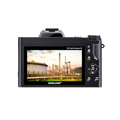 Dorland industrial camera, black body, back view with 3.5-inch IPS display and rear control dial