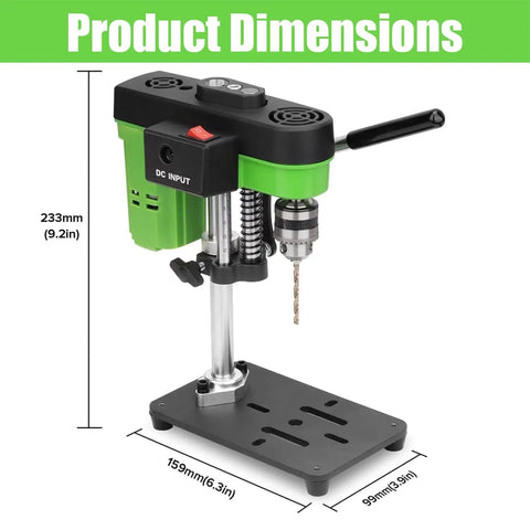 Compact Mini Bench Drill Press For Home Use High Precision And Low Noise Operation dimensions showing 233mm height and 159mm base.