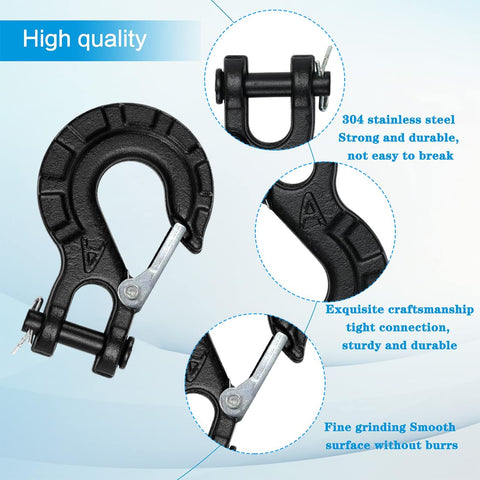 Beefy Heavy Duty Forged Steel Clevis Slip Hook For Winch Cables And Ropes Five Sixteenth Inch Extreme Hook Black with safety latch
