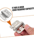 Zerodeko heavy-duty cabinet door hinge, stainless steel, handheld view with inset close-up.