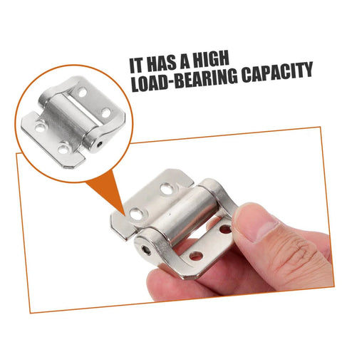 Zerodeko heavy-duty cabinet door hinge, stainless steel, handheld view with inset close-up.
