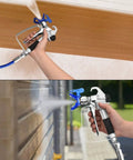 Top Tier Airless Spray Gun Compatible With Graco Paint Sprayers Featuring 517 Tip Nozzle Guard 3600 Psi Rating And Smooth As Butter Four Finger Trigger Ace Applicator in use on ceilings and walls.