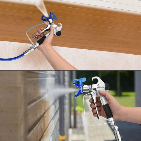 Top Tier Airless Spray Gun Compatible With Graco Paint Sprayers Featuring 517 Tip Nozzle Guard 3600 Psi Rating And Smooth As Butter Four Finger Trigger Ace Applicator in use on ceilings and walls.