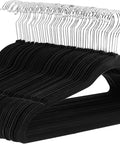 Slim Velvet Non Slip Space Saving Suit Hangers For Closet Organization 30 Pack Black And Silver stacked side view