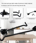 Beefy Metal Door Hook And Eye Latch For Porch Gate And Pantry Cabinet With Rustproof Mounting Screws, 6 inch black metal design.