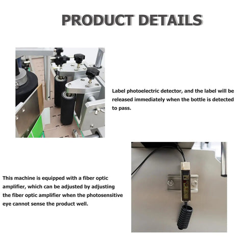 Close-up of Premium Automatic Labeling Machine For Round Bottles showcasing the label photoelectric detector.