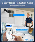4K Ultra HD Security Camera System With 8.0 MP Sensors showing 2-way audio communication with delivery person at door.