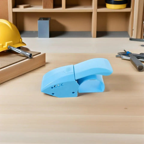 Handheld Packing Tape Dispenser With Cutter For Box Sealing And Mailing Supplies, Blue, on workbench