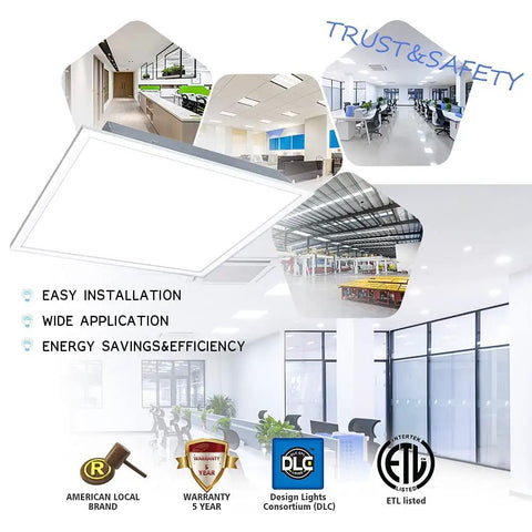 2x2 Ft White LED Flat Panel Light 40W No-Fuss Dimmable 0-10V 5000 Lumen 5000K Daylight Drop Ceiling Light Recessed Back-Lit Troffer Fixture Dustproof Energy Efficient UL DLC ETL 2 Pack