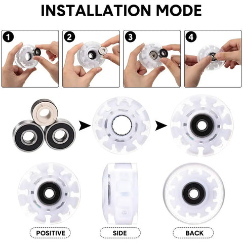 Installation steps for 4 Pack Luminous Roller Skate Wheels With Bearings For Night Time Rides 32mm By 58mm Quad Wheels In White Glow