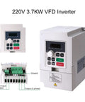 220V 3.7KW VFD Inverter for Beefed Up 3KW 100mm Water Cooled CNC Spindle Motor Kit with display and connection details
