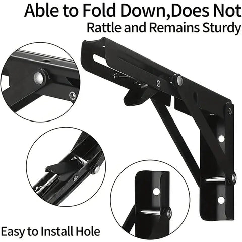 Close-up of Heavy Duty Folding Triangle Shelf Brackets Set Two Pack Adjustable Wall Mount Brackets For Shelves And Benches With Screws Silver 10 Inch