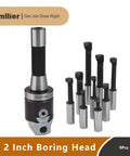 2 Inch Boring Head With R8 Shank Pro Grade Heavy Duty Boring Bar Set For Milling And Lathe Work, 9 carbide tipped boring bars