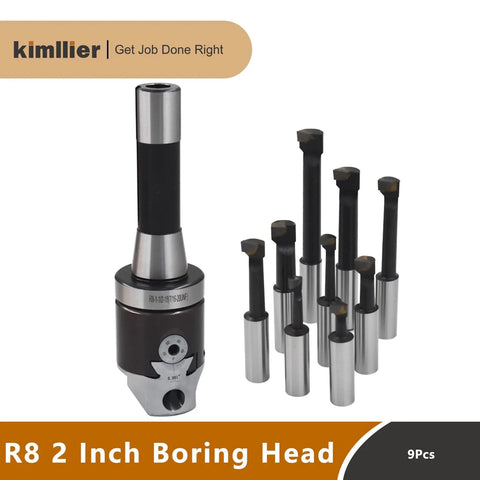 2 Inch Boring Head With R8 Shank Pro Grade Heavy Duty Boring Bar Set For Milling And Lathe Work, 9 carbide tipped boring bars