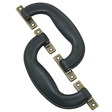 4 Pieces Vintage Style Luggage Handle Fittings In Black Leather And Plastic Replacement Hardware For Suitcases Boxes And Cases