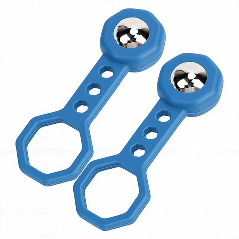 Glomora 2 Pcs Magnetic Stud Finder Handheld Portable Wall Stud Finder Metal Detector for Hanging Frame Mirror TV (Blue) with chrome balls.