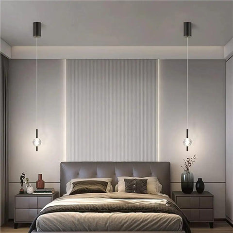 Nordic Minimalist Pendant Light With Glass Ball Shade And Metal Base Adjustable Hanging Lamp For Bedroom In Black