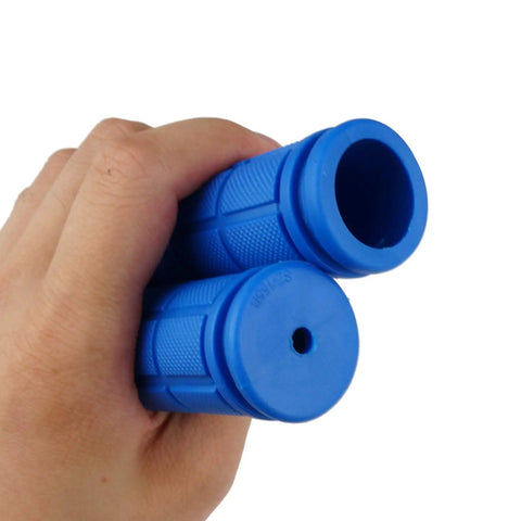 Person holding 2 Pairs Soft Rubber Mushroom Style Bicycle Handlebar Grips For BMX, Road, And Mountain Bikes Blue, Comfortable Cushion Grips