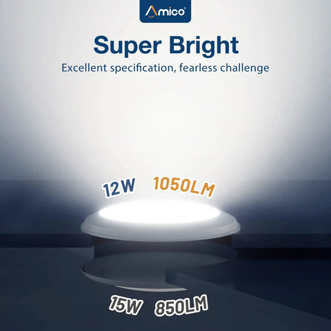 24 Pack 5 To 6 Inch LED Disk Lights Dimmable Flush Mount Downlights, illuminated with 1050 Lumens, featuring 12W and 850LM comparison.