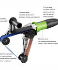 Detailed view of Heavy Duty Electric Belt Sander And Tube Polisher showcasing gears, belt, and motor, ideal for metal finishing.
