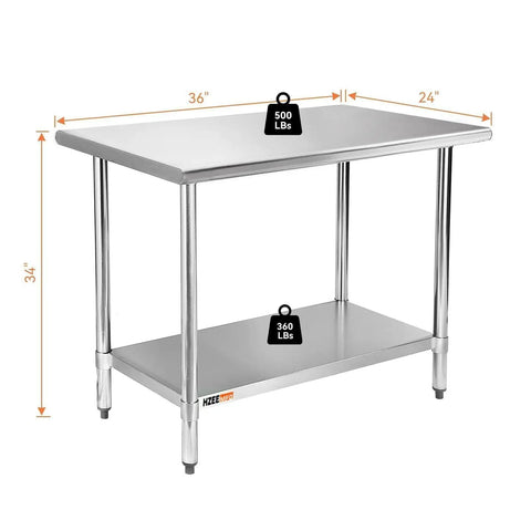 Stainless Steel Prep Table 24x36 Inches 4 Ft Heavy Duty With Undershelf For Commercial Kitchen And Home Use A True Workhorse