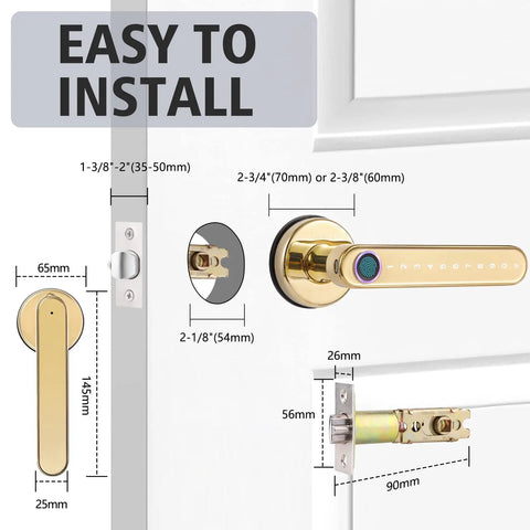4 In 1 Keyless Entry Smart Lock with Fingerprint, Passcode, Mechanical Keys, and Bluetooth App showing installation on door