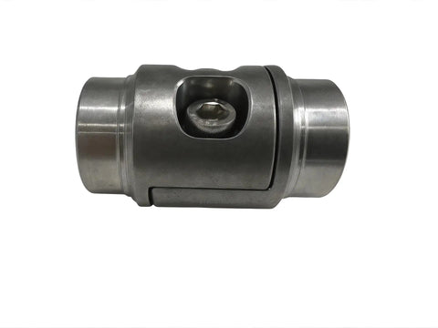 Straight Shot 1 1/2 Inch Tube Connector Adapter Weld Fabrication Bung With Versaslot Nut Holder Easy Grip For Hot Rod Rig And Custom Car Whips Built To Rock Made In Usa, showing front view of metal connector.