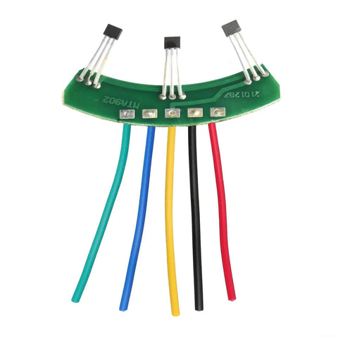 Must Have Ebike Hall Sensor 120 Degree 43F PCB Cable Replacement Part For Sine Wave Motors In 3 Wheel Electric Scooters Includes Board And Wire For Easy Install Green showing green PCB and colored wires.