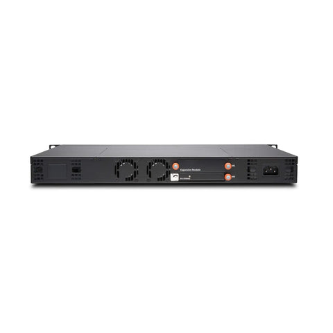 Heavy Duty Network Security Firewall Appliance With 16 Port Gigabit Ethernet And 10G Uplink in sleek black, showing rear view with expansion module.