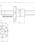 Ball Screw SFU1605 1200mm with 16mm diameter and 5mm lead technical drawing for CNC routers lathes and mills