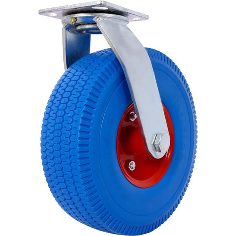 10 Inch Heavy Duty Caster Wheels Set of 4 With 350 Lb Capacity Each, Flat Free PU Rubber Wheels, 360 Degree Swivel and Fixed Plate