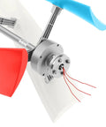 Close-up of 400W 24V Wind Turbine Kit With 3-Blade Vertical Axis Generator showing colorful blades and wiring