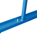 Heavy Duty Portable Gantry Crane With 1000 Lb Capacity And Adjustable Steel Frame for garage workshops, showing blue base with red wheels.