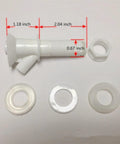 Spigot Replacement Kit For Push Button Water Coolers showing dimensions with washers and nut included for Rubbermaid Gott models.