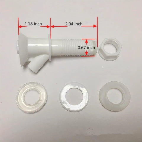 Spigot Replacement Kit For Push Button Water Coolers showing dimensions with washers and nut included for Rubbermaid Gott models.