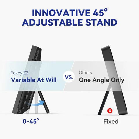 Innovative 45° adjustable stand for All In One Weather Station With Wireless Indoor Outdoor Thermometer And Atomic Clock Large 7.6 Inch Color Display For Easy Reading Temperature Humidity Barometer Inside Outside Readings Black With One Sensor compared to fixed stand.