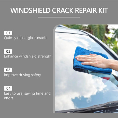 Upgraded Windshield Crack Repair Kit With Premium Glass Repair Liquid in use on windshield for quick crack repair and visibility improvement