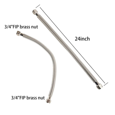 Beefy 24 Inch Stainless Steel Corrugated Water Heater Connector Flexible Hose For 3/4 Inch FIP To 3/4 Inch FIP, 2 Pack
