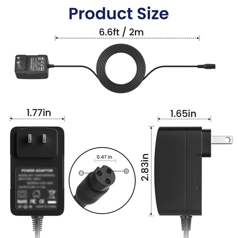 24V 1500mA fast battery charger replacement dimensions for Razor E100 E200 E300 with 3 prong inline female power cord