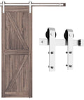 Brushed Nickel Barn Door Hardware Kit With Heavy Duty Sliding Track And Quiet Glide For 30 Inch Wide Door, 5 Feet Rail, J Shape Hanger