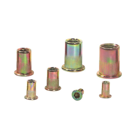 Rock Solid 260 Piece Rivet Nut Assortment Kit Featuring Metric M3 to M12 Inserts For Metal And Carbon Steel Projects With Yellow Zinc Plating Finish, assorted sizes