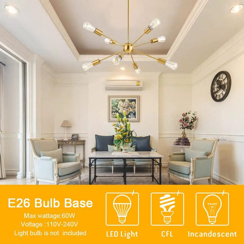 Mid Century Sputnik Chandelier With Eight Lights Industrial Vintage Black Starburst Flush Mount Ceiling Light For Kitchen Dining Room Bedroom And Hallway Modern Pendant Lighting That Pops