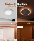 Top Shelf 6 Inch Led Recessed Can Lights showcasing daytime and nighttime color options, illustrating adjustable lighting flexibility.