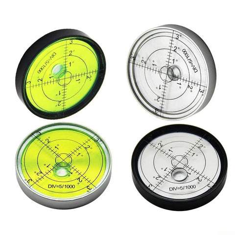 Round Bubble for spirit Level 60x10mm Metal Horizontal High Round in four variations, featuring metal and bright green liquid.