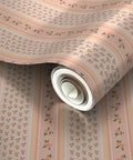 Fresh Peach Floral Stripe and Silver Metallic Wallpaper Bring Sick Textured Vibes to Any Room with This Eco Friendly Paste The Wall Accent Covering Made in USA and Completely PVC Free, rolled wallpaper showcasing floral stripe pattern.
