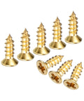 Go-To Brass Wood Screws 100 Pack M2x6mm Phillips Flat Head Self-Tapping Fasteners, brass screws close-up, woodworking use